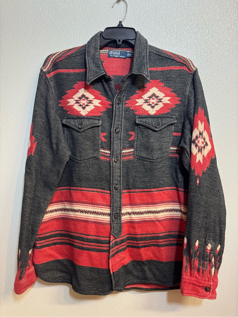 Ralph Lauren Charcoal, Red & Cream Southwestern-Patterned Shirt Sz XL (E-36)